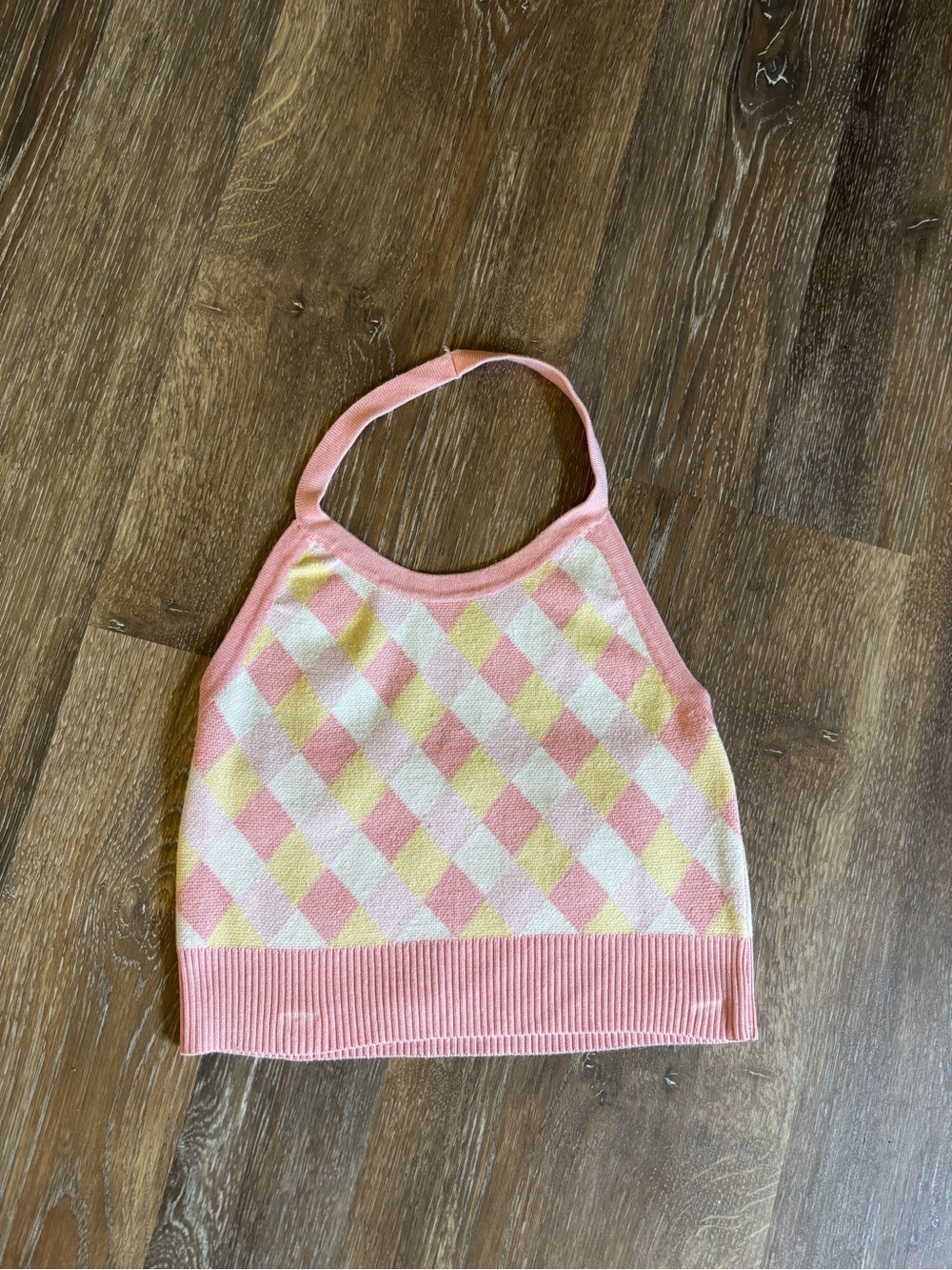 debut Pink & Yellow Argyle Halter Knit Top